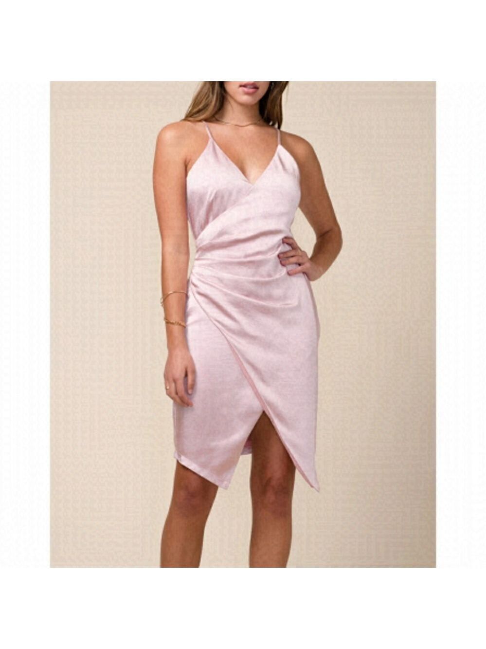 Adelyn Rae Satin Blush Julianne Wrap Midi Dress